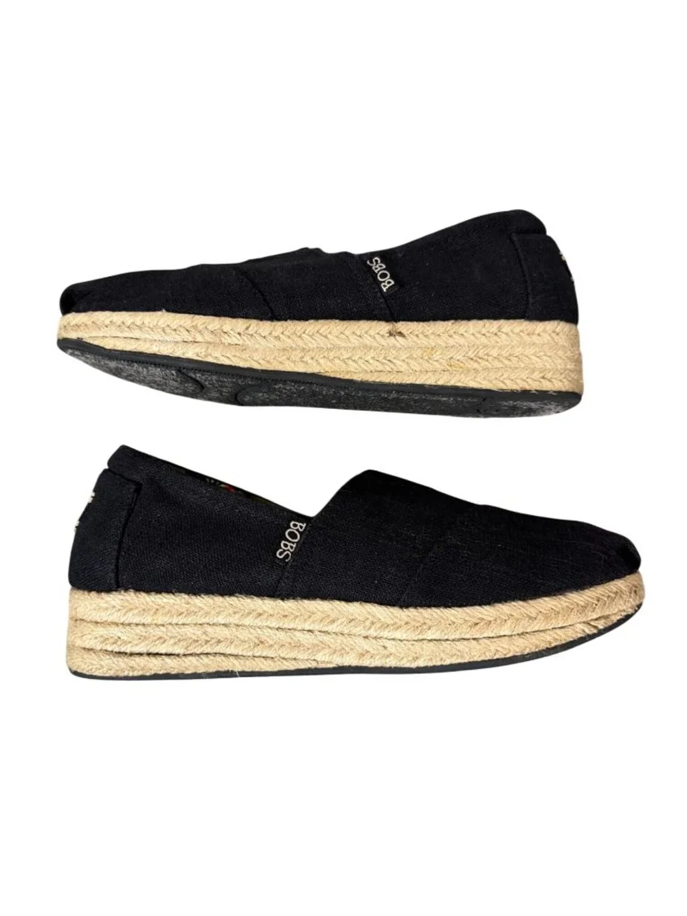 BOBS by Skechers Black Canvas Espadrille Slip-On Shoes Size 8